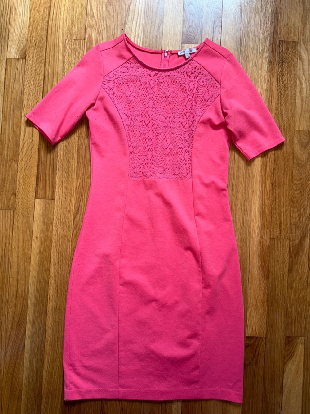 DE Collection Hot Pink Lace-Panel Midi Dress